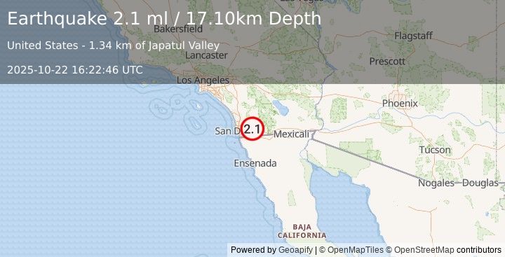 Earthquake SOUTHERN CALIFORNIA (2.1 ml) (2025-10-22 16:22:46 UTC)