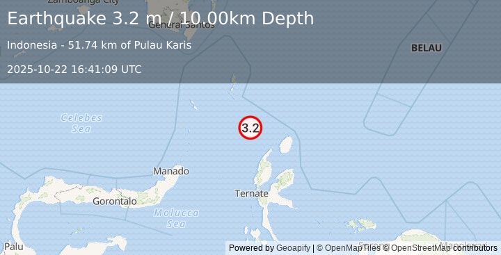 Earthquake MOLUCCA SEA (3.2 m) (2025-10-22 16:41:09 UTC)