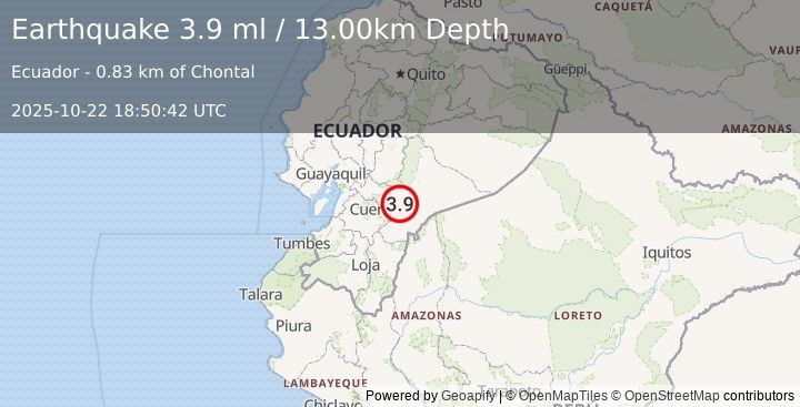 Earthquake ECUADOR (3.9 ml) (2025-10-22 18:50:42 UTC)