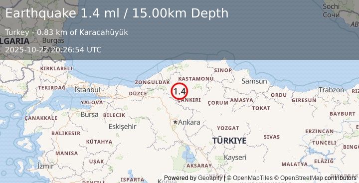 Earthquake CENTRAL TURKEY (1.4 ml) (2025-10-22 20:26:54 UTC)