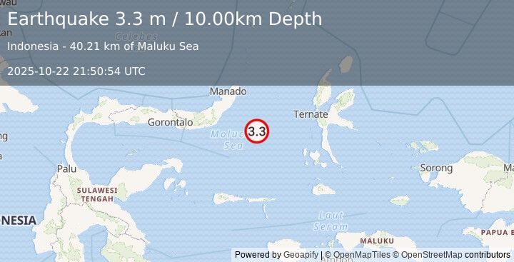 Earthquake MOLUCCA SEA (3.3 m) (2025-10-22 21:50:54 UTC)