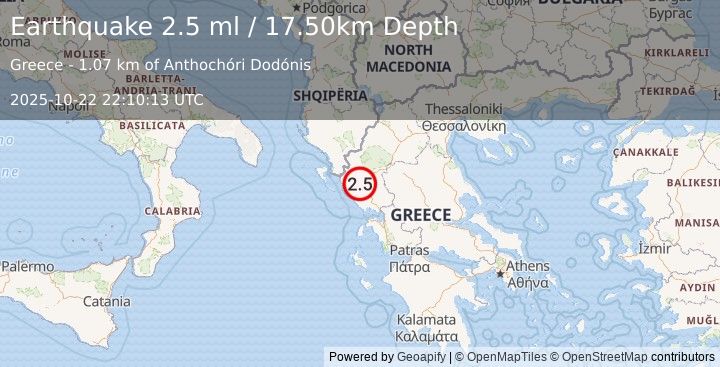 Earthquake GREECE (2.5 ml) (2025-10-22 22:10:13 UTC)