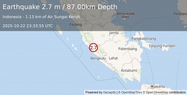 Earthquake SOUTHERN SUMATRA, INDONESIA (2.7 m) (2025-10-22 23:33:55 UTC)