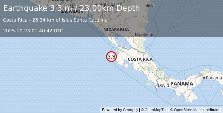 Earthquake OFF COAST OF COSTA RICA (3.1 m) (2025-10-23 01:40:41 UTC)