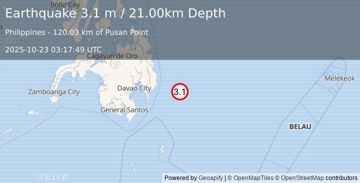 Earthquake PHILIPPINE ISLANDS REGION (3.1 m) (2025-10-23 03:17:49 UTC)