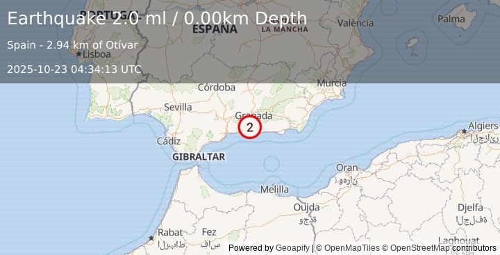 Earthquake STRAIT OF GIBRALTAR (2.0 ml) (2025-10-23 04:34:13 UTC)
