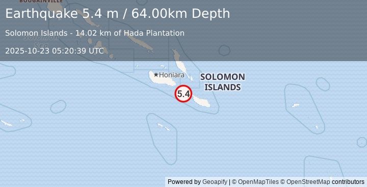 Earthquake SOLOMON ISLANDS (5.2 mb) (2025-10-23 05:20:38 UTC)
