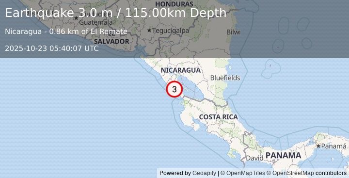 Earthquake NEAR COAST OF NICARAGUA (3.0 m) (2025-10-23 05:40:07 UTC)