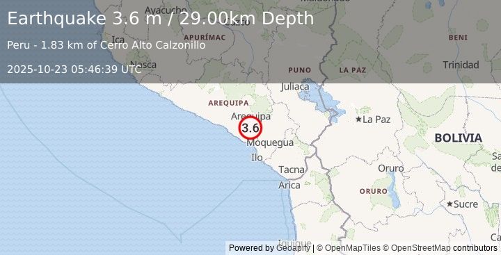 Earthquake SOUTHERN PERU (3.6 m) (2025-10-23 05:46:39 UTC)