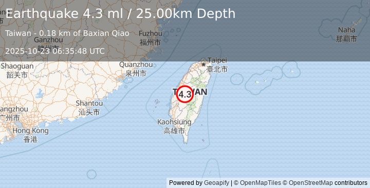 Earthquake TAIWAN (4.3 ml) (2025-10-23 06:35:48 UTC)