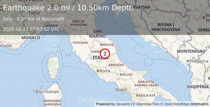 Earthquake CENTRAL ITALY (2.0 ml) (2025-10-23 07:03:52 UTC)
