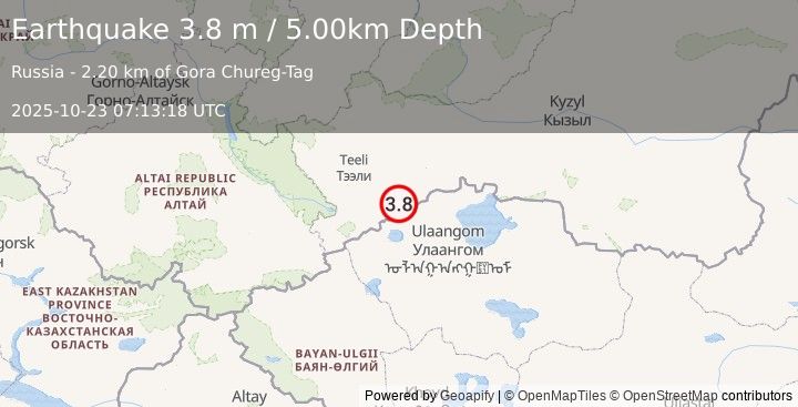 Earthquake RUSSIA-MONGOLIA BORDER REGION (3.8 m) (2025-10-23 07:13:18 UTC)