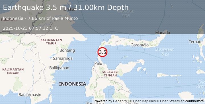 Earthquake MINAHASA, SULAWESI, INDONESIA (3.5 m) (2025-10-23 07:57:32 UTC)