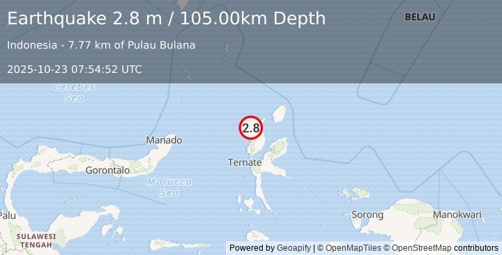 Earthquake HALMAHERA, INDONESIA (2.8 m) (2025-10-23 07:54:52 UTC)