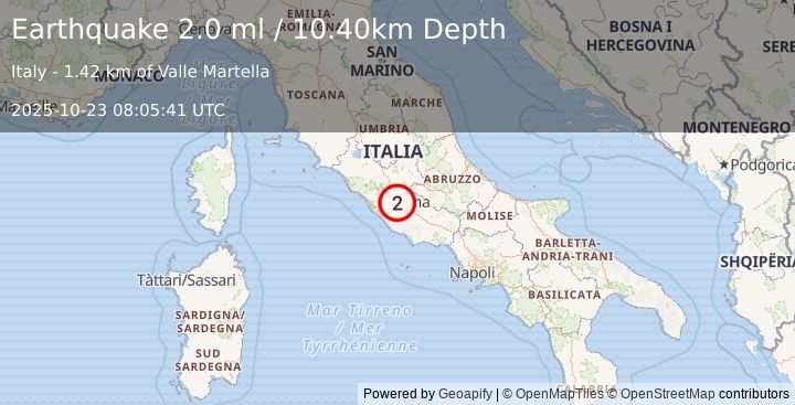 Earthquake SOUTHERN ITALY (2.0 ml) (2025-10-23 08:05:41 UTC)
