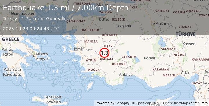 Earthquake WESTERN TURKEY (1.3 ml) (2025-10-23 09:24:48 UTC)