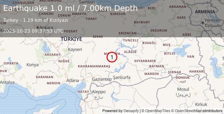 Earthquake EASTERN TURKEY (1.0 ml) (2025-10-23 09:37:53 UTC)