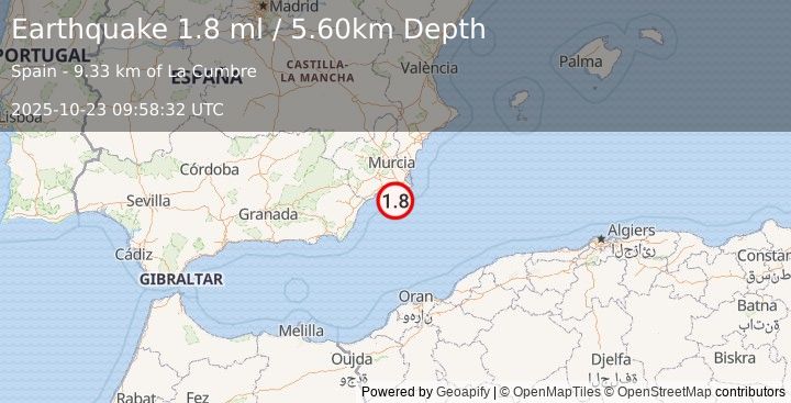 Earthquake SPAIN (1.8 ml) (2025-10-23 09:58:32 UTC)