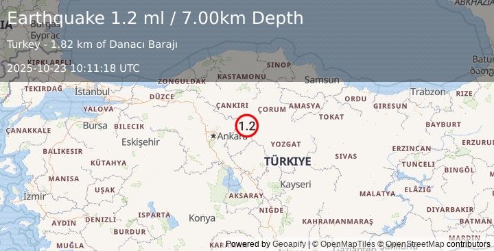 Earthquake CENTRAL TURKEY (1.2 ml) (2025-10-23 10:11:18 UTC)