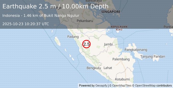 Earthquake SOUTHERN SUMATRA, INDONESIA (2.5 m) (2025-10-23 10:20:37 UTC)