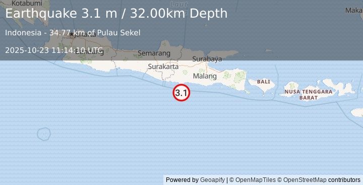 Earthquake JAVA, INDONESIA (3.1 m) (2025-10-23 11:14:10 UTC)