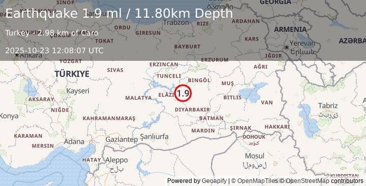 Earthquake EASTERN TURKEY (1.9 ml) (2025-10-23 12:08:07 UTC)