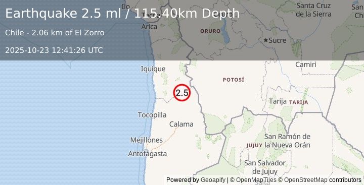 Earthquake TARAPACA, CHILE (2.5 ml) (2025-10-23 12:41:26 UTC)