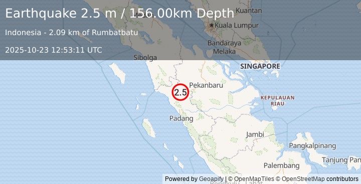 Earthquake NORTHERN SUMATRA, INDONESIA (2.5 m) (2025-10-23 12:53:11 UTC)