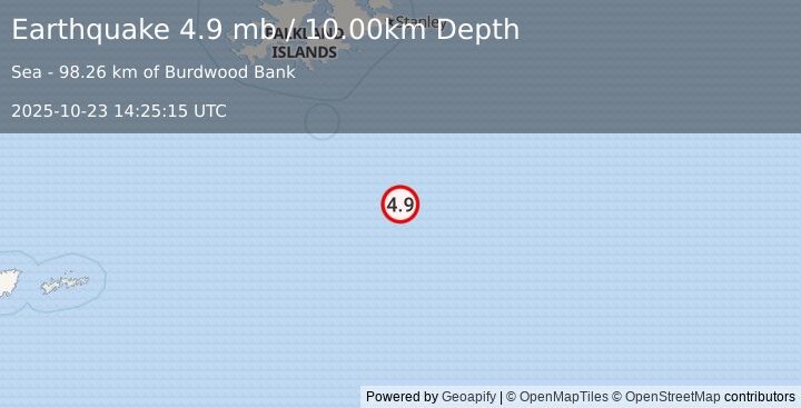 Earthquake FALKLAND ISLANDS REGION (4.9 mb) (2025-10-23 14:25:15 UTC)