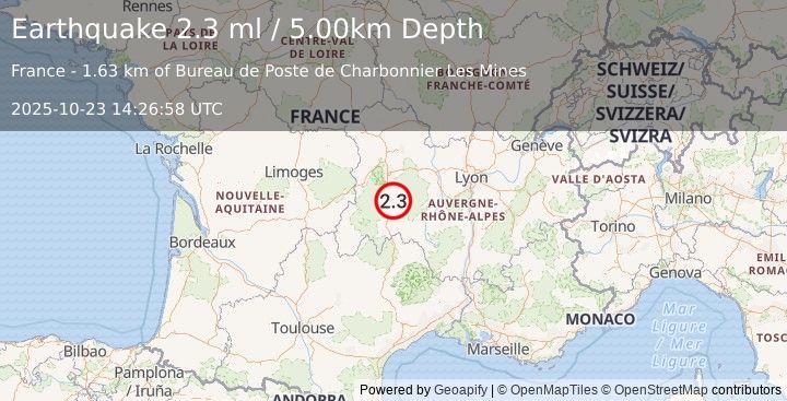 Earthquake FRANCE (2.3 ml) (2025-10-23 14:26:58 UTC)