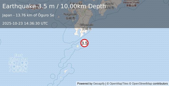 Earthquake KYUSHU, JAPAN (3.5 m) (2025-10-23 14:36:30 UTC)