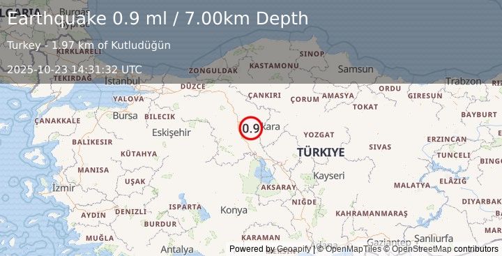 Earthquake CENTRAL TURKEY (0.9 ml) (2025-10-23 14:31:32 UTC)