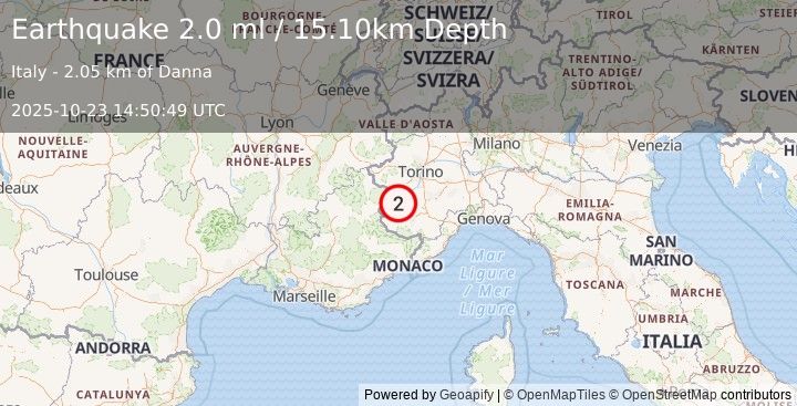 Earthquake NORTHERN ITALY (2.0 ml) (2025-10-23 14:50:49 UTC)