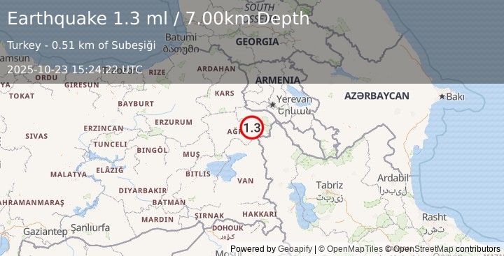 Earthquake EASTERN TURKEY (1.3 ml) (2025-10-23 15:24:22 UTC)
