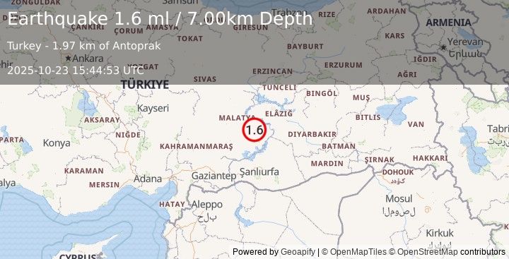 Earthquake EASTERN TURKEY (1.6 ml) (2025-10-23 15:44:54 UTC)