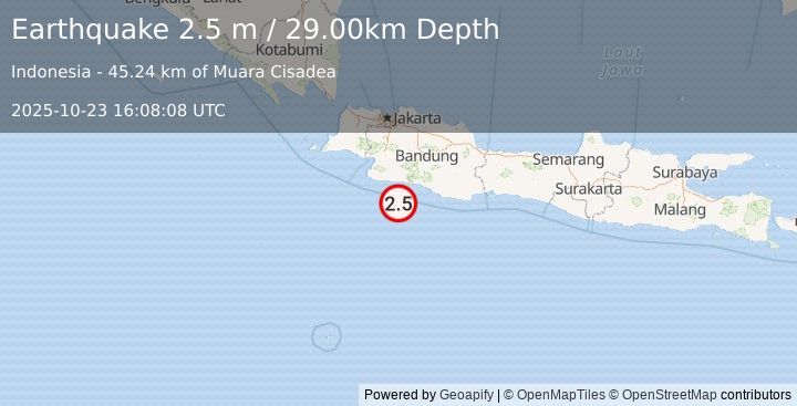 Earthquake JAVA, INDONESIA (2.5 m) (2025-10-23 16:08:08 UTC)