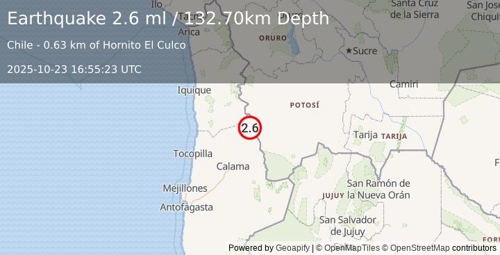 Earthquake ANTOFAGASTA, CHILE (2.6 ml) (2025-10-23 16:55:23 UTC)