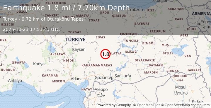 Earthquake CENTRAL TURKEY (1.8 ml) (2025-10-23 17:51:41 UTC)