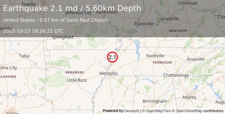 Earthquake SOUTHEASTERN MISSOURI (2.1 md) (2025-10-23 18:26:21 UTC)