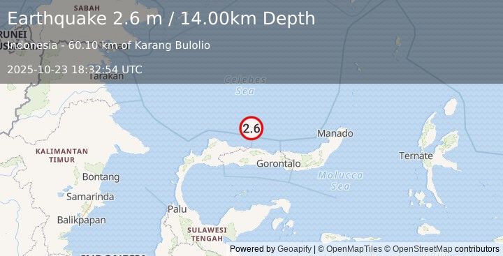 Earthquake MINAHASA, SULAWESI, INDONESIA (2.6 m) (2025-10-23 18:32:54 UTC)