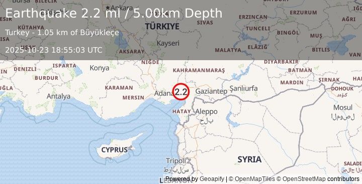 Earthquake CENTRAL TURKEY (2.2 ml) (2025-10-23 18:55:03 UTC)