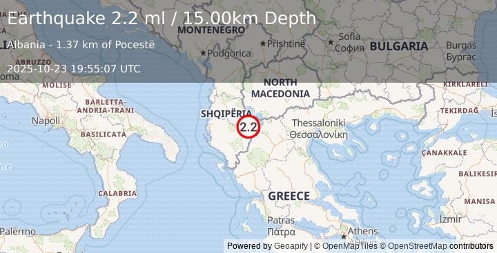 Earthquake ALBANIA (2.2 ml) (2025-10-23 19:55:07 UTC)