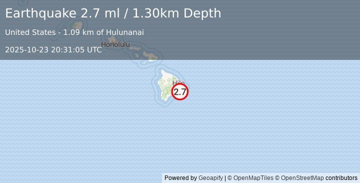 Earthquake ISLAND OF HAWAII, HAWAII (2.7 ml) (2025-10-23 20:31:05 UTC)