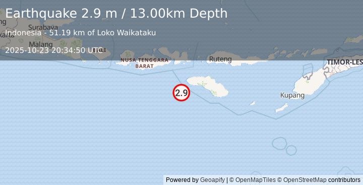 Earthquake SOUTH OF SUMBAWA, INDONESIA (2.9 m) (2025-10-23 20:34:50 UTC)