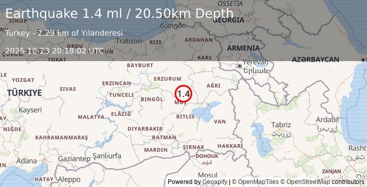 Earthquake EASTERN TURKEY (1.4 ml) (2025-10-23 20:18:02 UTC)