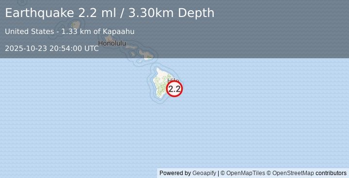 Earthquake ISLAND OF HAWAII, HAWAII (2.2 ml) (2025-10-23 20:54:00 UTC)