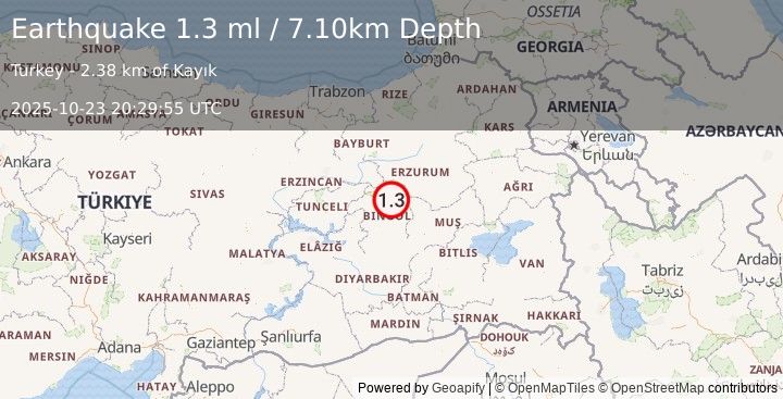 Earthquake EASTERN TURKEY (1.3 ml) (2025-10-23 20:29:55 UTC)