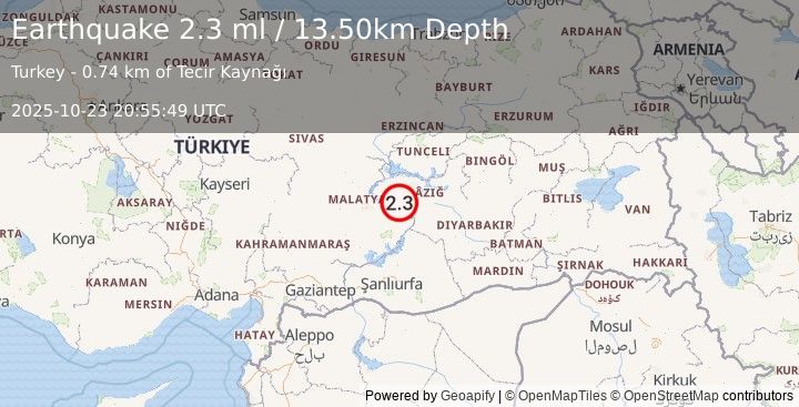 Earthquake EASTERN TURKEY (2.3 ml) (2025-10-23 20:55:49 UTC)