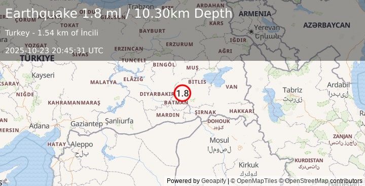 Earthquake EASTERN TURKEY (1.8 ml) (2025-10-23 20:45:31 UTC)