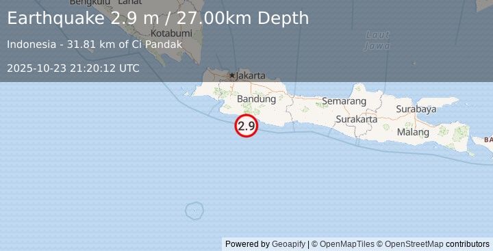 Earthquake JAVA, INDONESIA (2.9 m) (2025-10-23 21:20:12 UTC)